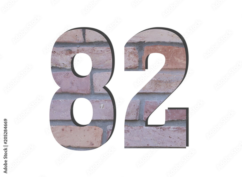 82 Number. Decorative red brick wall texture. English style. White isolated 82 Number. Decorative red brick wall texture. English style. White isolated