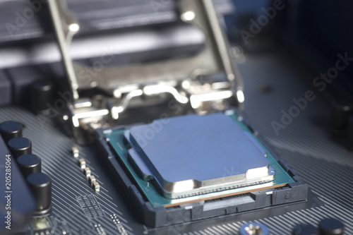 Obraz na płótnie CPU in socket Intel LGA 1151 on motherboard Computer PC