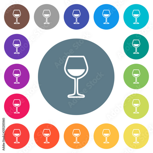 Glass of wine flat white icons on round color backgrounds