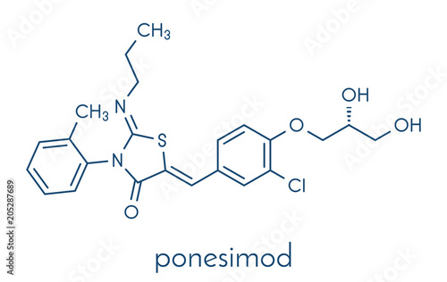 Ponesimod anti-inflammatory drug molecule (S1PR1 modulator). Skeletal formula.