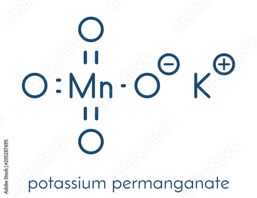 Potassium permanganate (KMnO4). Used as disinfectant solution. Skeletal formula.