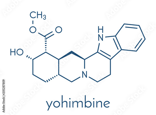 Yohimbine alkaloid molecule. Used as aphrodisiac drug. Skeletal formula.