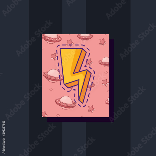 thunder icon over pink square and black background, colorful design. vector illustration