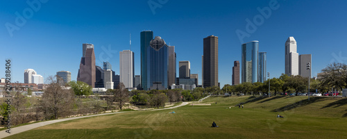 MARCH 7, 2018 , HOUSTON, TEXAS - High rise buildings in Houston cityscape illuminated at sunset, Texas, United States, Texas, United States