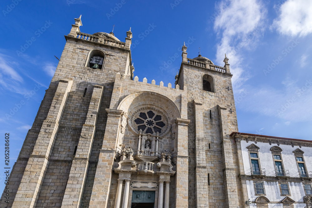 Frontage of Se Cathedral in Porto city in Portugal
