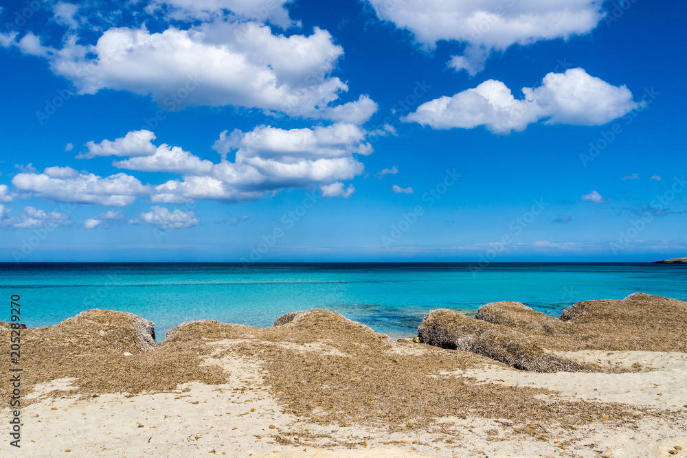 Mallorca, Perfect nature landscape at white sand beach with sun on holiday island Mallorca, Perfect nature landscape at white sand beach with sun on holiday island