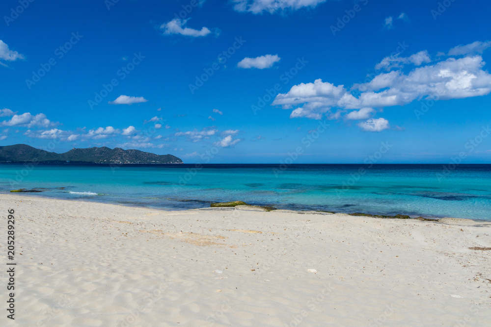 Mallorca, Paradise on holiday island with white sand beach and blue sea Mallorca, Paradise on holiday island with white sand beach and blue sea