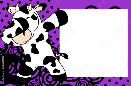 dab dabbing pose cow kid cartoon picture frame background in vector format very easy to edit 