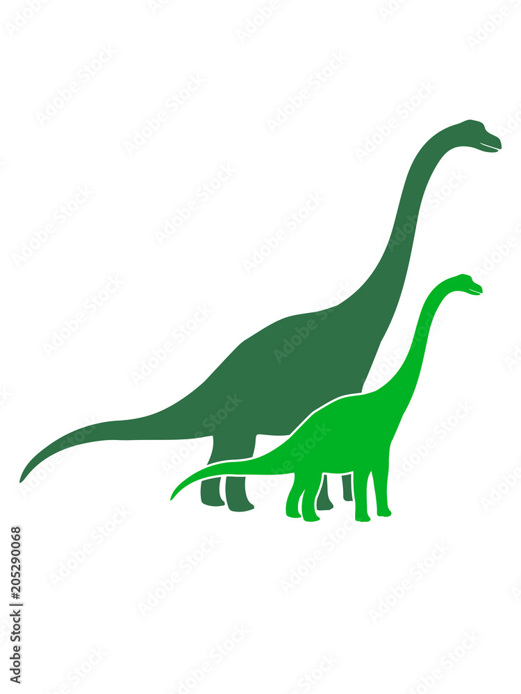 Fototapeta premium mutter mama papa kind familie junges kleines Diplodocus langhals groß riesig silhouette schwarz umriss dino dinosaurier saurier clipart comic cartoon design