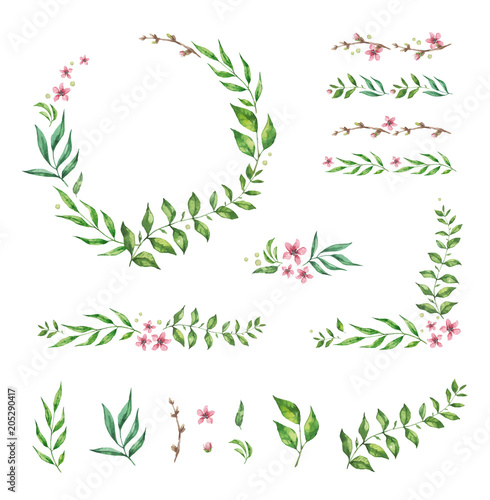 Floral Frame Collection. Set of cute retro flowers arranged un a shape of the wreath perfect for wedding invitations and birthday cards