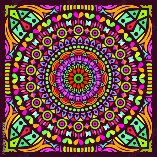Colorful Mandala Art Beautiful Ethnic Floral Sacred Creative Circle Pop Art Frame Geometric Symmetry Ancient Ornament Background