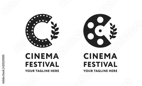 Cinema Short Film Roll Movie Festival Branch Logo Template Sign. Letter C Tape Reel Minimal Flat Icon Concept.