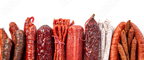 Panorama of traditional spicy dried sausages