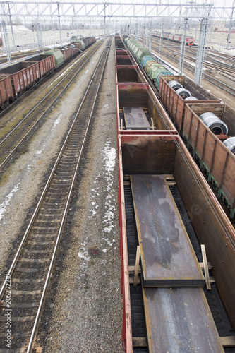 cargo freight train at the railway station