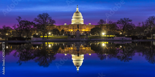 MARCH 27, 2018, WASHINGTON D.C., U.S. Capitol Building & Reflecting Pool, Sunrise, Washington, D.C., USA
