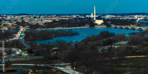 MARCH 26, 2018 - ARLINGTON, VA - WASH D.C. - Aerial view of Washington D.C. from Top of Town restaurant, Arlington, Virginia shows Lincoln & Washington Memorial and U.S. Capitol photo