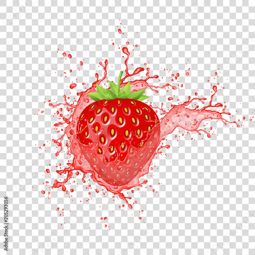 Strawberry juice splash and realistic fresh berry.