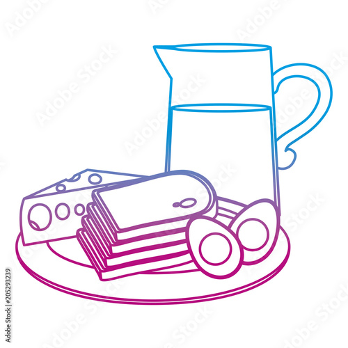 degraded line fried eggs with bread and juice breakfast