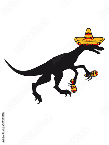 mexiko mexikaner sombrero tanzen musik hut raptor jagen silhouette schwarz umriss t-rex fleischfresser böse gefährlich fressen dino dinosaurier saurier clipart comic cartoon design