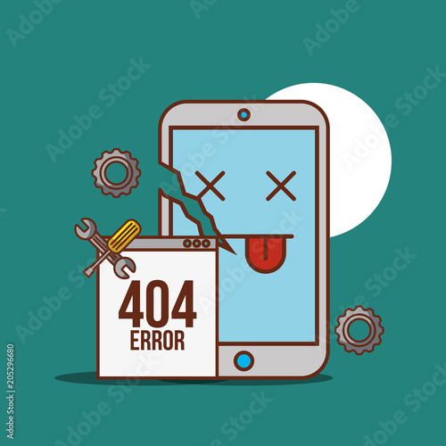 broken smartphone 404 error support tools vector illustration