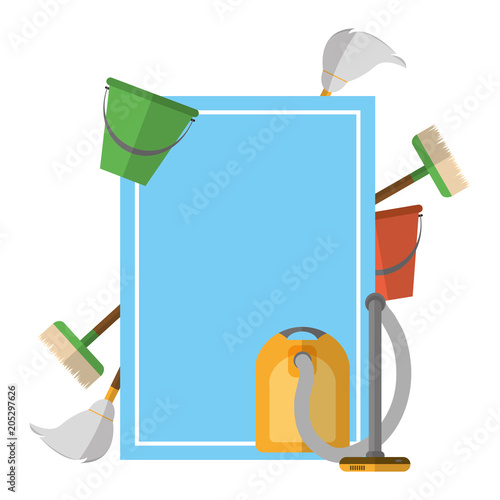 style emblem with clean house objects