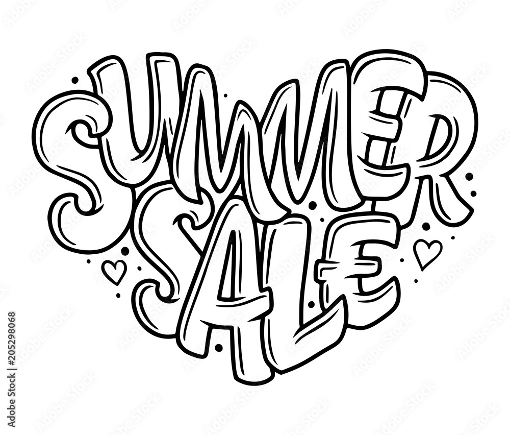 Fototapeta premium Lettering in heart - Summer sale marketing header. Design for greeting card, ad, promotion, poster, banner, blog, article, social media, marketing.