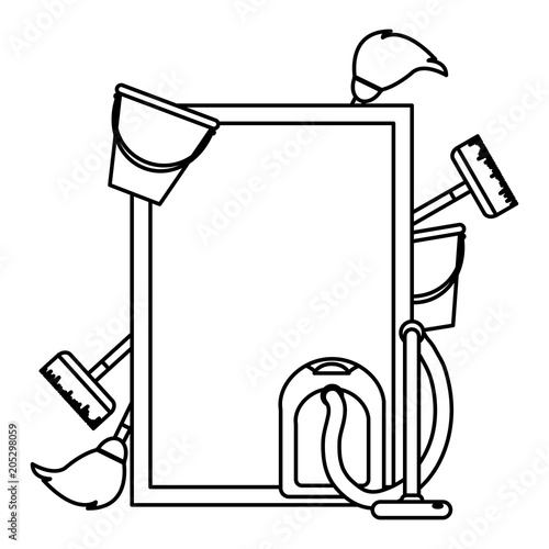 line style emblem with clean house objects
