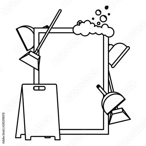 line emblem with clean house objects style