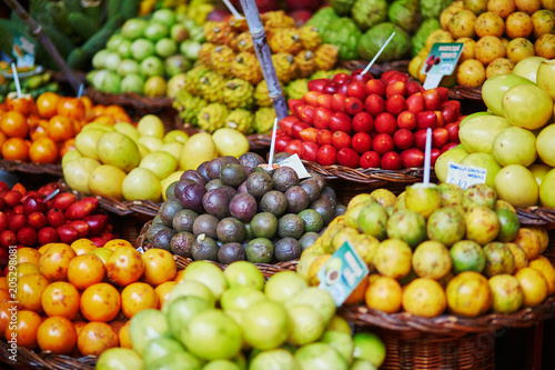 Fototapeta Naklejka Na Ścianę i Meble -  Exotic fruits on farmer market in Funchal, Madeira, Portugal