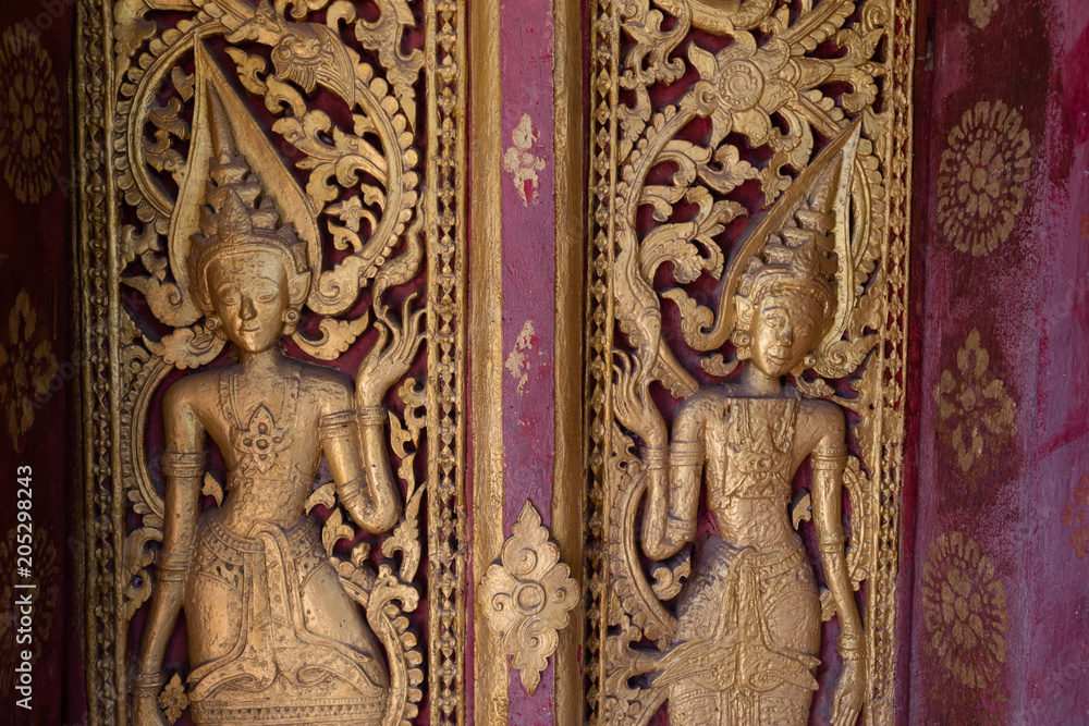 Laos, November 2016. Interior in Buddhist temple