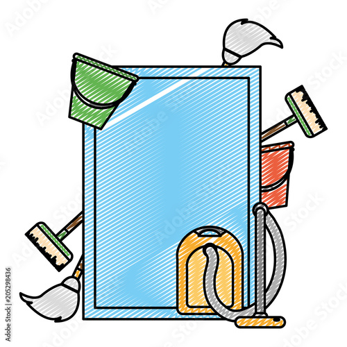 doodle style emblem with clean house objects