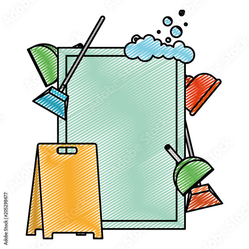 doodle emblem with clean house objects style