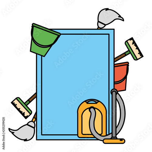 color style emblem with clean house objects