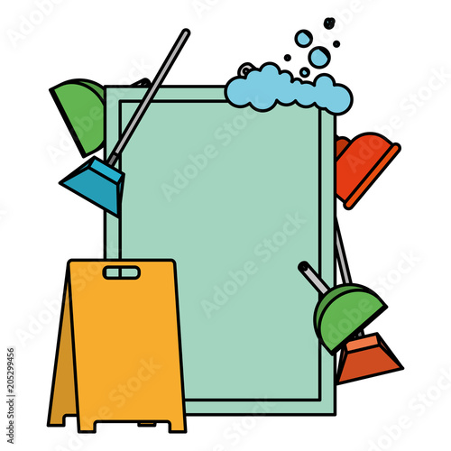 color emblem with clean house objects style