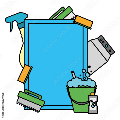 color emblem style with clean house objects