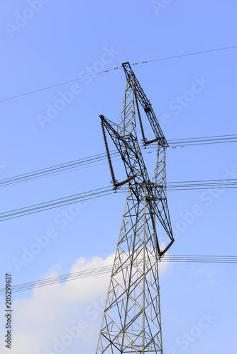 High piezoelectric tower in the background of blue sky