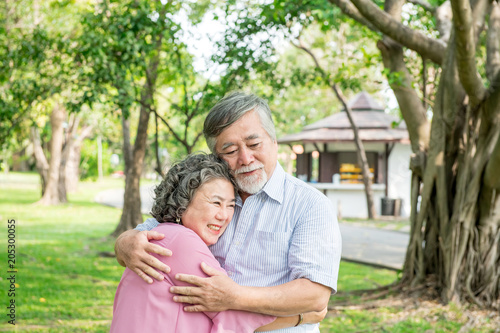 Senior couple in park. Dancing together, relaxing and loving each other with a smile © Baan Taksin Studio