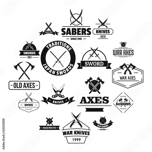 Steel arms logo icons set. Simple illustration of 16 steel arms logo vector icons for web
