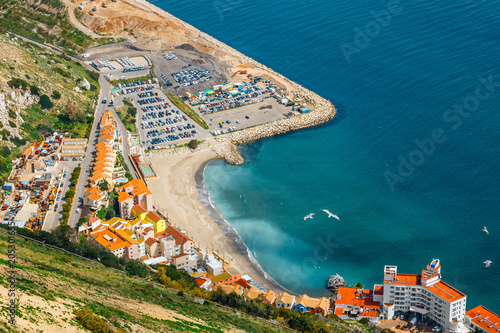 Aerial view of the coastline of Gibraltar from the top of the rock