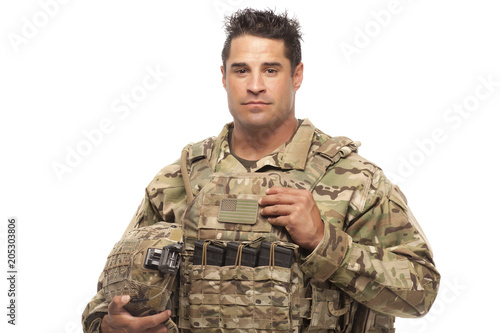 Army soldier against white background