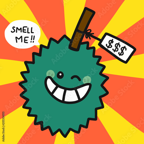Durian smell me cartoon vector illustration doodle style