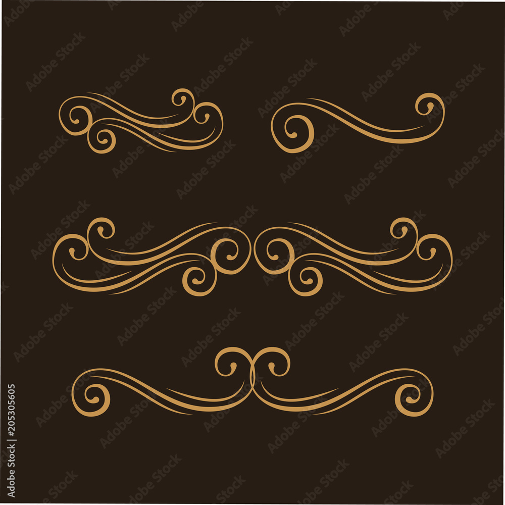 Swirly line, curl, flourish pattern. Filigree ornamental page decoration, page divider. Wedding invitation, Save the date card, Holiday greeting card design. Vector.