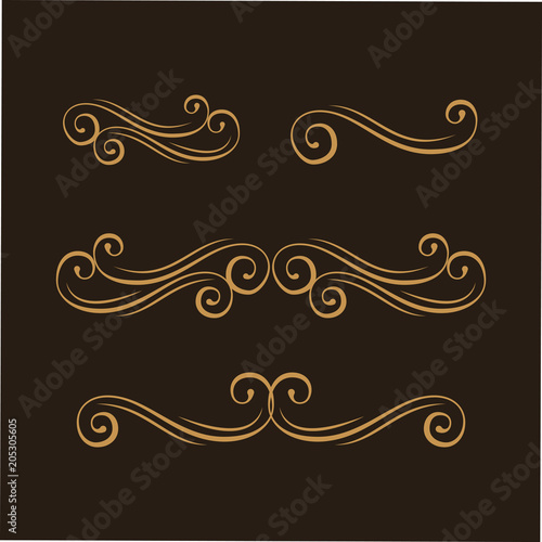 Swirly line, curl, flourish pattern. Filigree ornamental page decoration, page divider. Wedding invitation, Save the date card, Holiday greeting card design. Vector.