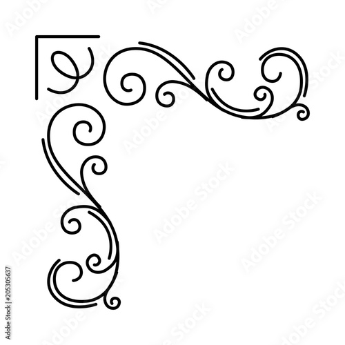 Ornamental floral corner. Decorative filigree element. Swirls, vintage style. Wedding invitation, Holiday card. Vector.
