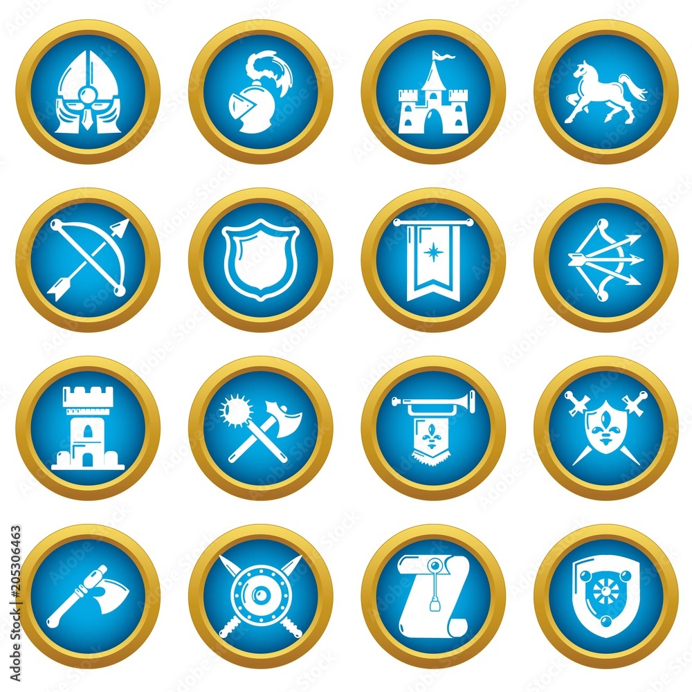 Knight medieval icons set. Simple illustration of 16 knight medieval vector icons for web Knight medieval icons set. Simple illustration of 16 knight medieval vector icons for web