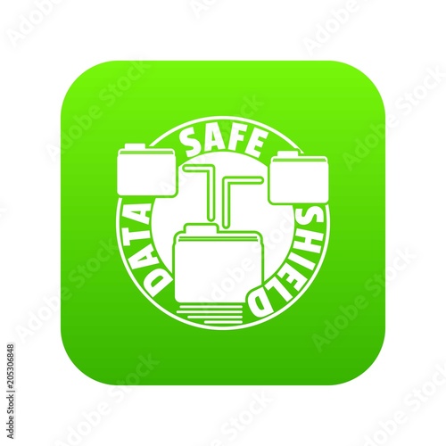 Data save shield icon green vector isolated on white background