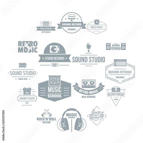 Music studio logo icons set. Simple illustration of 16 music studio logo vector icons for web