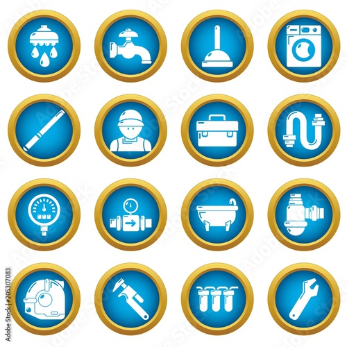 Plumber symbols icons set. Simple illustration of 16 plumber symbols vector icons for web