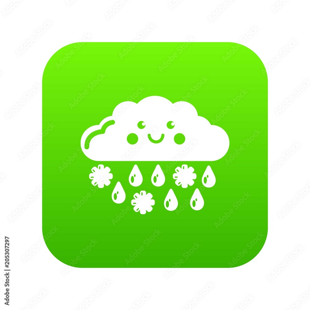Snow and rain icon green vector isolated on white background Snow and rain icon green vector isolated on white background