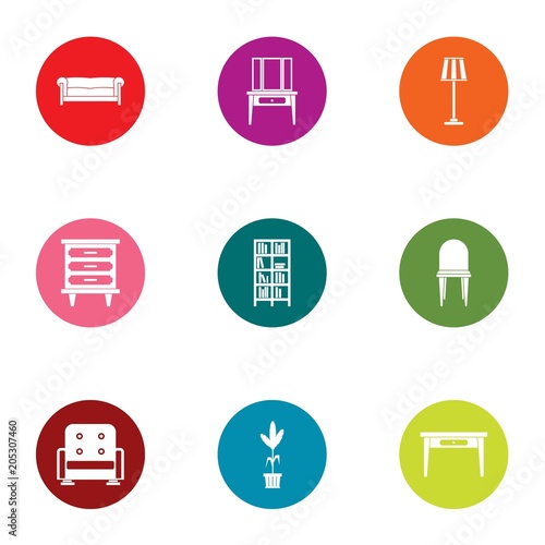 Soft armchair icons set. Flat set of 9 soft armchair vector icons for web isolated on white background